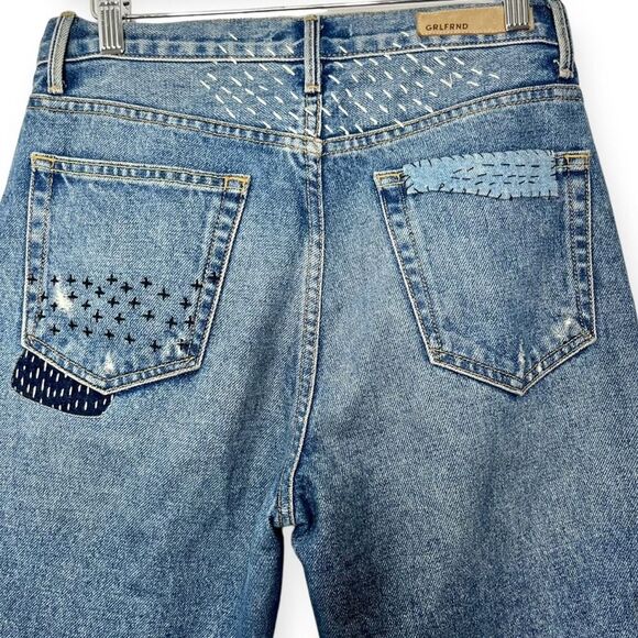 GRLFRND Helena Patchwork Jeans Lean On Me Embroidered Straight Leg Size 26 - Picture 4 of 14